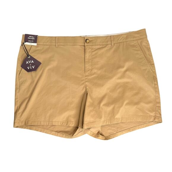 Ava & Viv High Rise Chino Shorts Khaki Tan 5" Inseam NWT Plus Size 26W - Picture 1 of 13